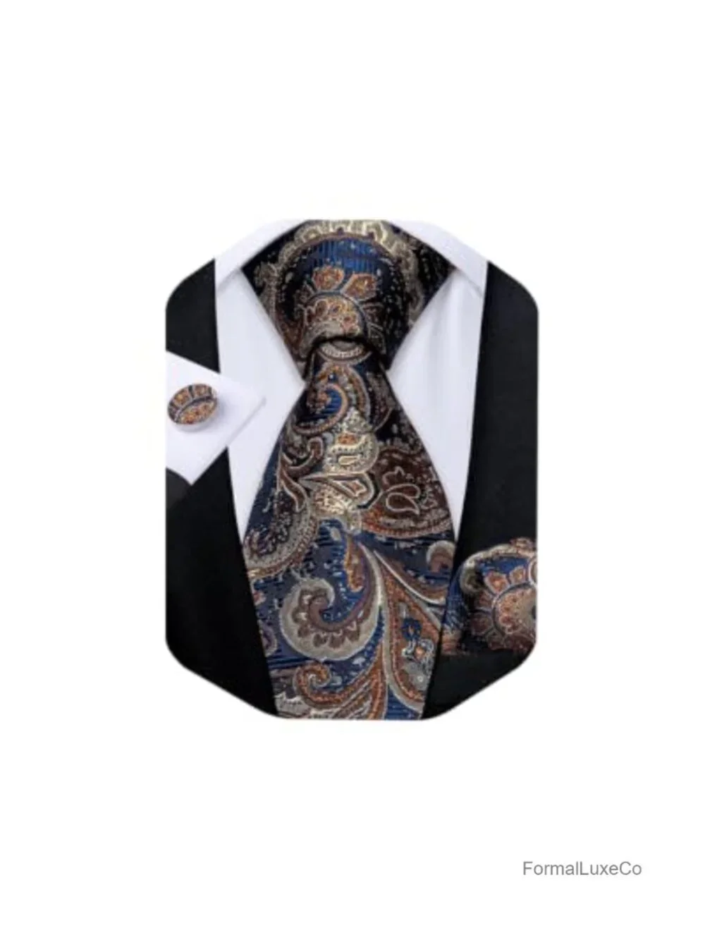Silk Paisley Tie Set with Pocket Square and Cufflinks